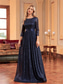 cheap BLUE-A-Line Quinceanera Dresses Elegant Dress Formal Wedding Floor Length 3/4 Length Sleeve Crew Neck Polyester with Pleats 2025