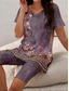 abordables Ensembles courts pour femmes-Femmes Vacances ancien Mode T-shirt Ensembles de Shorts Manche Courte Col en V Fleuri Graphique Imprimé Décontracté Quotidien Vert Claire Pourpre Bleu Marine Été Coupe régulière