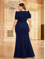 cheap BLUE-Mermaid / Trumpet Plus Size Dresses Elegant Curve Dress Formal Wedding Floor Length Short Sleeve V Neck Polyester with Appliques 2025