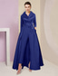 preiswerte Overalls für Mütter-Jumpsuit  Hosenanzug Mutter der Braut Smoking Formelle Hochzeitsgast Elegante Party Einfaches Hemdkragen Knöchellang Satin 3/4-lange Ärmel mit Schleife(n) kostenlose Maßanfertigung