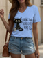 cheap Humor&amp;Quotes tee-Women&#039;s T Shirt Graphic Animal Cat Vintage Stylish Classic Short Sleeve V Neck Regular Tops Daily Print Black White Pink Red Blue Summer Spring