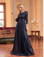 cheap BLUE-A-Line Quinceanera Dresses Elegant Dress Formal Wedding Floor Length 3/4 Length Sleeve Crew Neck Polyester with Pleats 2025
