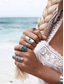 billige Kvinneringer-Boho vintage turkise ringsett for kvinner – 9-delers justerbare midi-ringer i antikk sølv for sigøynerfestivaler, strandantrekk og uformell styling