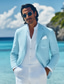 cheap Men&#039;s Blazers-Men Linen Blazer Sport Coat Casual Daily Vacation Spring &amp; Summer Cotton And Linen Solid Color Comfy Single Breasted Two-button Blazer Beige Light Blue