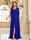cheap BLUE-A-Line Quinceanera Dresses Elegant Dress Formal Wedding Floor Length Long Sleeve V Neck Chiffon V Back with Pleats Slit 2025