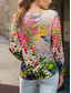 cheap Floral tee-Women&#039;s T Shirt Floral Graphic Bird Vintage Stylish Classic Long Sleeve Crew Neck Round Neck Regular Tops Daily Weekend Print Yellow Red Blue Purple Green Summer Spring Fall