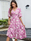 cheap Floral Dress-Women&#039;s Midi Dress A Line Dress Vacation Boho Beach Flare Cuff Sleeve Party Going out Beach Loose Fit Floral Graphic Short Sleeve V Neck Light Purple Summer Spring