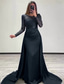 cheap CHAMPAGNE-Mermaid Sequin Evening Gown Ruched Champagne Satin Dress Long Sleeves Masquerade Floor Length Illusion Neck with Pearls Overskirt dress