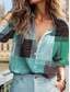 cheap Stripe&amp;Geometric Tops-Women&#039;s Shirt Button Down Blouse Plaid Stylish Casual Long Sleeve Shirt Button Down Blouse Collar Regular Tops Daily Buttons Print Red Blue Green Khaki Summer Spring