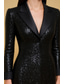 cheap BLACK-Black Tuxedo Dress A-Line Evening Gown Blazer Dress Formal Wedding Floor Length Long Sleeve V Neck Satin Peak Lapel with Stretch Sequin 2025