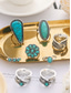 voordelige Dames ringen-Dames bohemian turquoise ringset – vintage verzilverde stapelringen met blauwe steendetails voor feesten, festivals en dagelijks gebruik