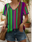 cheap Stripe&amp;Geometric tee-Women&#039;s T Shirt Graphic Geometric Striped Vintage Stylish Classic Short Sleeve V Neck Regular Tops Daily Print Yellow Red Blue Purple Green Summer Spring