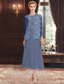preiswerte Mit Jacke-Paillettenspitze, zweiteiliges A-Linien-Kleid für die Brautmutter, elegant, schlicht, luxuriös, Chiffon, U-Boot-Ausschnitt, Midi-Länge, ärmellos, mit langärmliger Jacke 2025