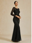 preiswerte abendkleider-Damen Maxikleid Etui-Kleid Elegant Abendgesellschaft Pailletten Netz Normale Passform Einfarbig Langarm Rundhalsausschnitt Schwarz