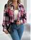 cheap Shirt Jackets-Women&#039;s Shirt Jacket Casual Jacket Comfortable Breathable Buttons Print Casual Plaid Vacation Street Casual Daily Wear Single Breasted Short Stand Collar Regular Fit Long Sleeve Outerwear Pink