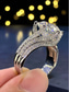 voordelige Dames ringen-Luxe verzilverde damesring met grote ronde geslepen zirkonia en pavé kristaldetails - elegante statement sieraden voor feesten en formele gelegenheden