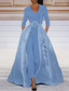 cheap Floor Length-Jumpsuit With Overskirt Mother of the Bride Dress Elegant Simple Black Dress V Neck Sweep / Brush Train Stretch Fabric 3/4 Length Sleeve with Solid Color  dress to impress stretch dress