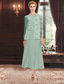 preiswerte Mit Jacke-Paillettenspitze, zweiteiliges A-Linien-Kleid für die Brautmutter, elegant, schlicht, luxuriös, Chiffon, U-Boot-Ausschnitt, Midi-Länge, ärmellos, mit langärmliger Jacke 2025