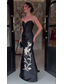cheap BLACK-Black and White A-Line Evening Gown Laser Cut Flowers Dress Formal Wedding Floor Length Sleeveless Sweetheart Satin with Shawl
