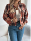 cheap Shirt Jackets-Women&#039;s Shirt Jacket Casual Jacket Comfortable Breathable Buttons Print Casual Plaid Vacation Street Casual Daily Wear Single Breasted Short Stand Collar Regular Fit Long Sleeve Outerwear Pink