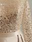cheap CHAMPAGNE-Mermaid Sequin Evening Gown Ruched Champagne Satin Dress Long Sleeves Masquerade Floor Length Illusion Neck with Pearls Overskirt dress