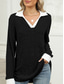 cheap Plain Tops-Women&#039;s Shirt Solid Color Stylish Casual Long Sleeve V Neck Regular Tops Daily Patchwork Black Red Blue Fuchsia Spring Fall