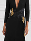 cheap BLACK-Black Tie Mermaid Long Sleeve V Neck Stretch Crepe Gown Cocktail Dresses Elegant Formal Wedding Floor Length  with Glitter
