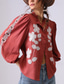cheap Shirts-Women&#039;s Linen Viscose Shirt Floral Geometric Elegant Bohemia Vintage Long Sleeve Lantern Sleeve Regular Tops Daily Holiday Resort Wear Ruffle Embroidered 81# Original Rust Red-RED Summer Spring