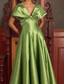 cheap Evening Dresses-A-Line Evening Gown Elegant Dress Formal Wedding Floor Length Off Shoulder V Neck Stretch Satin with Pocket 2025