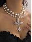 cheap Women&#039;s Necklace-Women&#039;s Baroque Pearl and Beaded Cross Pendant Necklaces - Multiple Style Options for Elegant Gothic and Vintage Looks, Perfect for Parties and Special Occasions