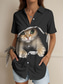 cheap Animals Tops-Women&#039;s Shirt Long Sleeve Button Down Blouse Graphic Animal Cat Vintage Tropical Daily Sleeveless Short Sleeve Shirt Collar Regular Tops Daily Black And White Black White Dusty Blue Green