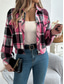 cheap Shirt Jackets-Women&#039;s Shirt Jacket Casual Jacket Comfortable Breathable Buttons Print Casual Plaid Vacation Street Casual Daily Wear Single Breasted Short Stand Collar Regular Fit Long Sleeve Outerwear Pink
