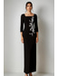 cheap BLACK-Black and White Sheath / Column Evening Gown Elegant Dress Formal Wedding Floor Length 3/4 Length Sleeve Square Neck Stretch Crepe with Floral Beaded Lace 2025
