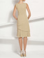 baratos Conjuntos de vestidos para mamãe-Duas Peças Linha A Até os Joelhos Vestido de convidada de casamento Vestido Para Mãe dos Noivos Sem Manga Manga Longa Scoop pescoço Elegante Simples Luxuoso Formal Convidado do casamento Chiffon com