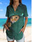 cheap Animals Tops-Women&#039;s Shirt Long Sleeve Button Down Blouse Graphic Animal Cat Vintage Tropical Daily Sleeveless Short Sleeve Shirt Collar Regular Tops Daily Black And White Black White Dusty Blue Green