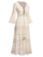 cheap Boho Dress-Women&#039;s Maxi Dress Sundress A Line Dress Vacation Party Birthday Party Going out Beach Solid Color 3/4 Length Sleeve V Neck White Apricot
