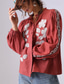cheap Shirts-Women&#039;s Linen Viscose Shirt Floral Geometric Elegant Bohemia Vintage Long Sleeve Lantern Sleeve Regular Tops Daily Holiday Resort Wear Ruffle Embroidered 81# Original Rust Red-RED Summer Spring