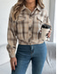 cheap Shirt Jackets-Women&#039;s Shirt Jacket Casual Jacket Comfortable Breathable Buttons Print Casual Plaid Vacation Street Casual Daily Wear Single Breasted Short Stand Collar Regular Fit Long Sleeve Outerwear Pink