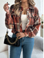 cheap Shirt Jackets-Women&#039;s Shirt Jacket Casual Jacket Comfortable Breathable Buttons Print Casual Plaid Vacation Street Casual Daily Wear Single Breasted Short Stand Collar Regular Fit Long Sleeve Outerwear Pink