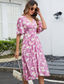 cheap Floral Dress-Women&#039;s Midi Dress A Line Dress Vacation Boho Beach Flare Cuff Sleeve Party Going out Beach Loose Fit Floral Graphic Short Sleeve V Neck Light Purple Summer Spring