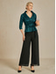 abordables Blouses Élégantes-Femmes Chemisier Hauts de soirée Nœud devant Élégant Métallique Moderne Manche 3/4 Col en V Hauts Réguliers Soirée robe demoiselle d honneur Semi-Formel Cyan Vert Emeraude Printemps, Automne, Hiver