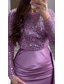 cheap CHAMPAGNE-Mermaid Sequin Evening Gown Ruched Champagne Satin Dress Long Sleeves Masquerade Floor Length Illusion Neck with Pearls Overskirt dress