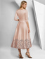 abordables Robes de cocktail-Ligne A Robe Longueur cheville Longueur thé Robes de Cocktail Robes de soirée Élégant Simple Manche 3/4 Col en V Formel Satin avec Dentelle Froncé Paillettes