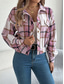cheap Shirt Jackets-Women&#039;s Shirt Jacket Casual Jacket Comfortable Breathable Buttons Print Casual Plaid Vacation Street Casual Daily Wear Single Breasted Short Stand Collar Regular Fit Long Sleeve Outerwear Pink