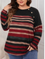 preiswerte T-Shirts in Übergrößen-Damen Übergröße Oberteile Bluse Gestreift Knöpfe Druck Langarm Rundhalsausschnitt Mode Streetwear Lässig Täglich Wochenende Gestrickt Frühling Herbst Schwarz