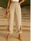 cheap Plain Cotton Linen Pant-Women&#039;s Cotton Linen Pants Chinos Ethnic Style Basic Casual Full Length High Waist Floral Embroidered Pocket Elastic Waist Comfort Outdoor Micro-elastic Vacation Street Daily Khaki Beige Summer