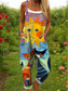 cheap Animals Jumpsuit-Women&#039;s Dungarees Active Graphic Sleeveless Wide Leg Print Vacation Street Loose Fit Yellow Red Blue Summer