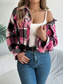 cheap Shirt Jackets-Women&#039;s Shirt Jacket Casual Jacket Comfortable Breathable Buttons Print Casual Plaid Vacation Street Casual Daily Wear Single Breasted Short Stand Collar Regular Fit Long Sleeve Outerwear Pink