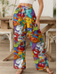 cheap Wide Leg &amp; High Waisted-Women&#039;s Wide Leg Chinos Baggy Pants Vacation Vintage Fashion Full Length High Waist Graphic Animal Cat Printing Soft Breathable Micro-elastic Formal Outdoor Vacation Yellow Red Blue Purple Summer