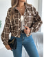 cheap Shirt Jackets-Women&#039;s Shirt Jacket Casual Jacket Comfortable Breathable Buttons Print Casual Plaid Vacation Street Casual Daily Wear Single Breasted Short Stand Collar Regular Fit Long Sleeve Outerwear Pink